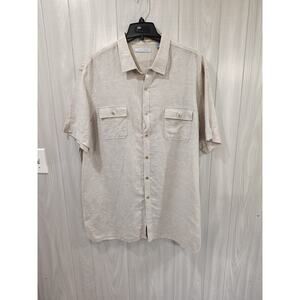 John Henry Short Sleeve Button Up Men's XL Linen Blend Shirt Tan Cruise Travel